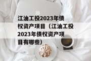 江油工投2023年债权资产项目（江油工投2023年债权资产项目有哪些）