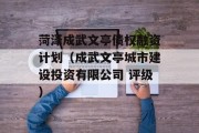 菏泽成武文亭债权融资计划（成武文亭城市建设投资有限公司 评级）