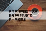 关于四川绵阳富乐投资特定2023年资产拍卖一期的信息