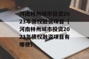 河南林州城市投资2023年债权融资项目（河南林州城市投资2023年债权融资项目有哪些）