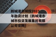 防城港市城投2023年融资计划（防城港市城市投资发展集团有限公司官网）