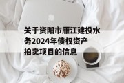 关于资阳市雁江建投水务2024年债权资产拍卖项目的信息