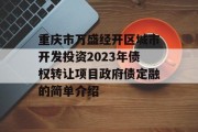 重庆市万盛经开区城市开发投资2023年债权转让项目政府债定融的简单介绍