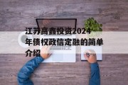 江苏高鑫投资2024年债权政信定融的简单介绍