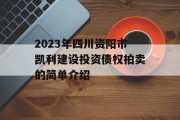 2023年四川资阳市凯利建设投资债权拍卖的简单介绍