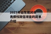 2023年山东晟润水务债权政信项目的简单介绍