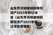 山东齐河城建城投债权资产2023年转让项目（山东齐河城建城投债权资产2023年转让项目有哪些）