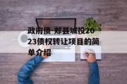 政府债-郏县城投2023债权转让项目的简单介绍