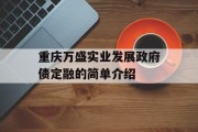 重庆万盛实业发展政府债定融的简单介绍