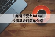 山东济宁兖州AA+城投债基金的简单介绍