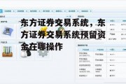 东方证券交易系统，东方证券交易系统预留资金在哪操作