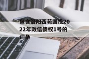 包含洛阳西苑国投2022年政信债权1号的词条