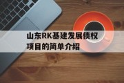 山东RK基建发展债权项目的简单介绍