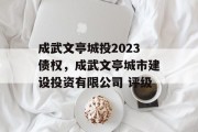 成武文亭城投2023债权，成武文亭城市建设投资有限公司 评级