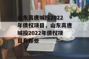 山东高唐城投2022年债权项目，山东高唐城投2022年债权项目有哪些