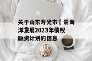 关于山东寿光市昇景海洋发展2023年债权融资计划的信息