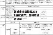 邹城市城资控股2022债权资产，邹城市城资公司