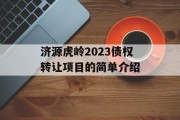 济源虎岭2023债权转让项目的简单介绍