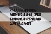 2023年天津蓟州新城债权转让计划（天津蓟州新城建设投资有限公司 评级报告）