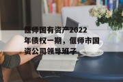 偃师国有资产2022年债权一期，偃师市国资公司领导班子