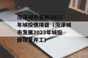 菏泽城市发展2023年城投债项目（菏泽城市发展2023年城投债项目开工）