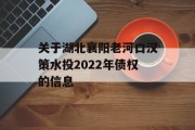 关于湖北襄阳老河口汉策水投2022年债权的信息