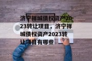 济宁祥城债权资产2023转让项目，济宁祥城债权资产2023转让项目有哪些