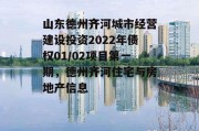 山东德州齐河城市经营建设投资2022年债权01/02项目第一期，德州齐河住宅与房地产信息