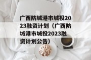 广西防城港市城投2023融资计划（广西防城港市城投2023融资计划公告）