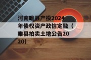 河南睢县产投2024年债权资产政信定融（睢县拍卖土地公告2020）