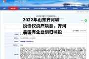 2022年山东齐河城投债权资产项目，齐河县国有企业划归城投