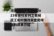 河南洛阳古都丽景2023年债权系列之老城区工农村棚改安置房项目的简单介绍