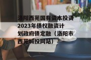 洛阳西苑国有资本投资2023年债权融资计划政府债定融（洛阳市西苑城投网站）