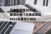 云南高新区2022年融资计划（云南高新区2022年融资计划公布）