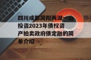 四川成都简阳两湖一山投资2023年债权资产拍卖政府债定融的简单介绍