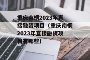 重庆南桐2023年直接融资项目（重庆南桐2023年直接融资项目有哪些）