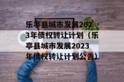 乐亭县城市发展2023年债权转让计划（乐亭县城市发展2023年债权转让计划公告）