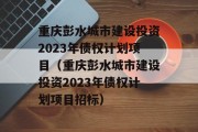 重庆彭水城市建设投资2023年债权计划项目（重庆彭水城市建设投资2023年债权计划项目招标）