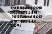 天津蓟州新城建设投资2023债权转让计划（天津蓟州新城建设投资2023债权转让计划公示）