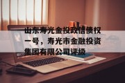 山东寿光金投政信债权一号，寿光市金融投资集团有限公司评级