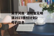 关于河南·洛阳金元明清2023债权计划2号的信息