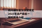 四川绵阳富乐投资特定2023年资产拍卖一期的简单介绍