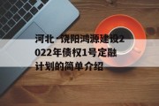 河北·饶阳鸿源建设2022年债权1号定融计划的简单介绍