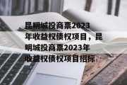 昆明城投商票2023年收益权债权项目，昆明城投商票2023年收益权债权项目招标