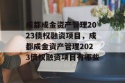 成都成金资产管理2023债权融资项目，成都成金资产管理2023债权融资项目有哪些