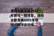 洛阳古都发展2022年债权一期项目，洛阳古都发展2022年债权一期项目招标