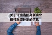 关于河南洛阳高新实业债权融资计划的信息