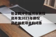 包含腾冲市越州水务投资开发2023年债权资产拍卖项目的词条