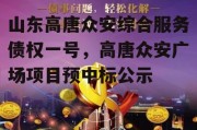 山东高唐众安综合服务债权一号，高唐众安广场项目预中标公示