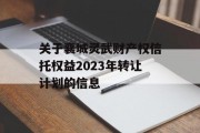 关于襄城灵武财产权信托权益2023年转让计划的信息